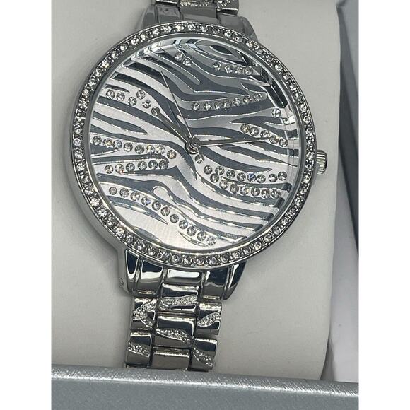 Silver Tone Crystal Bracelet Watch Zebra Print Stunning Chic Trendy Fashion NWT main image 9